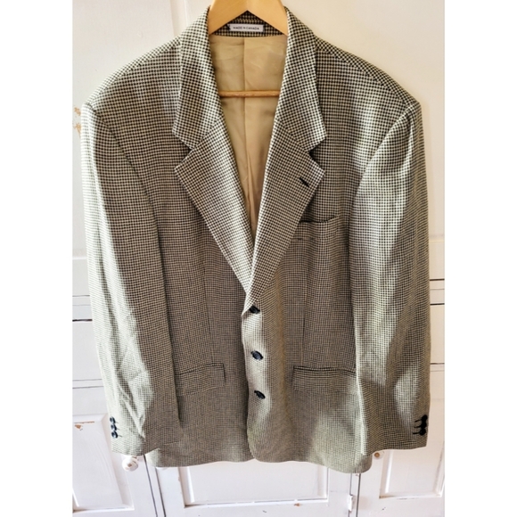 Yves St. Laurent Mens Houndstooth Cladsic Black and Toupe Blazer Vintage Sz 46R